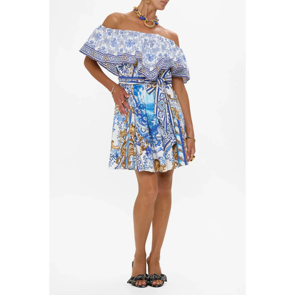 Camilla Portugees-geïnspireerde Frill Korte Jurk Blue Dames