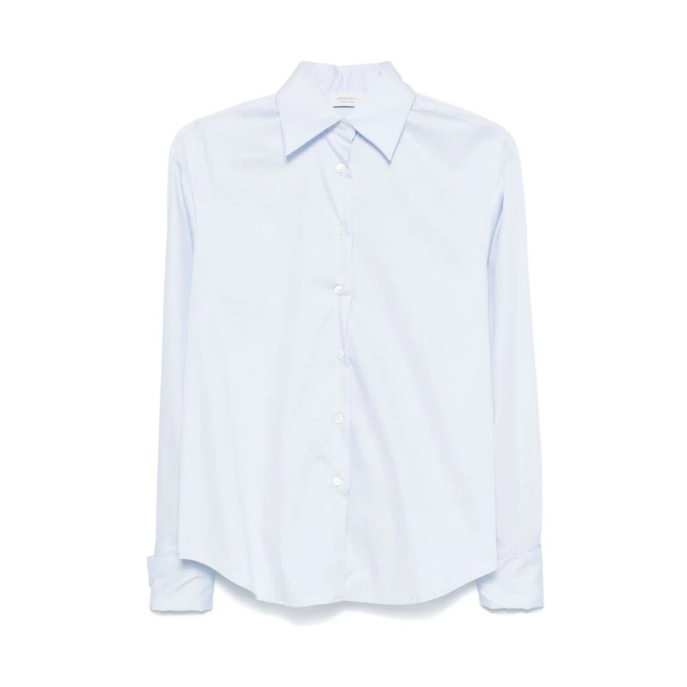 Mazzarelli Blauw Katoenmix Overhemd Franse Manchetten Blue Dames