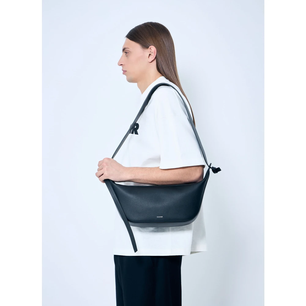Jil Sander Knoop Crossbody Tas met Logo Motief Black Heren