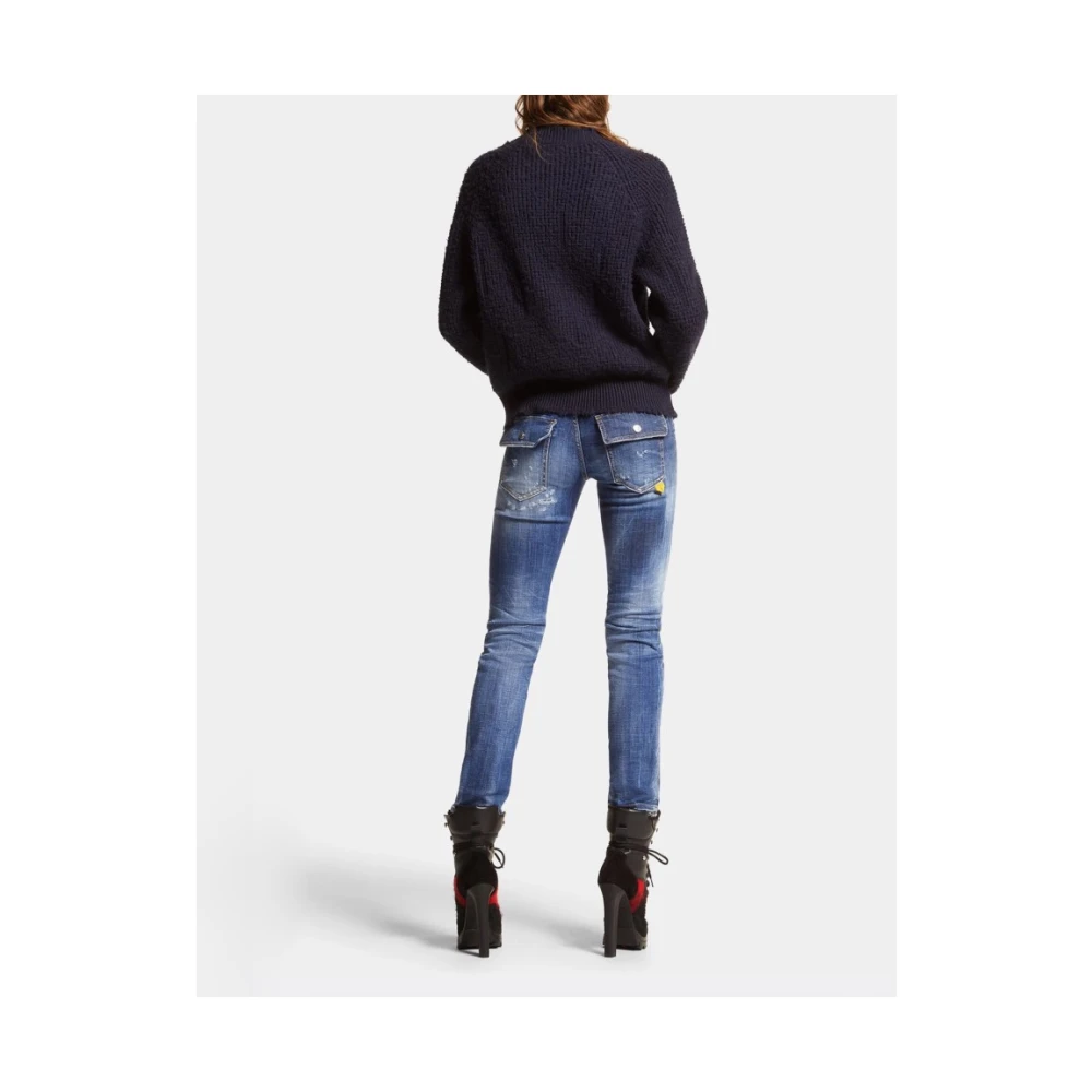 Dsquared2 Jennifer Skinny Jeans met rood logo Blue Dames