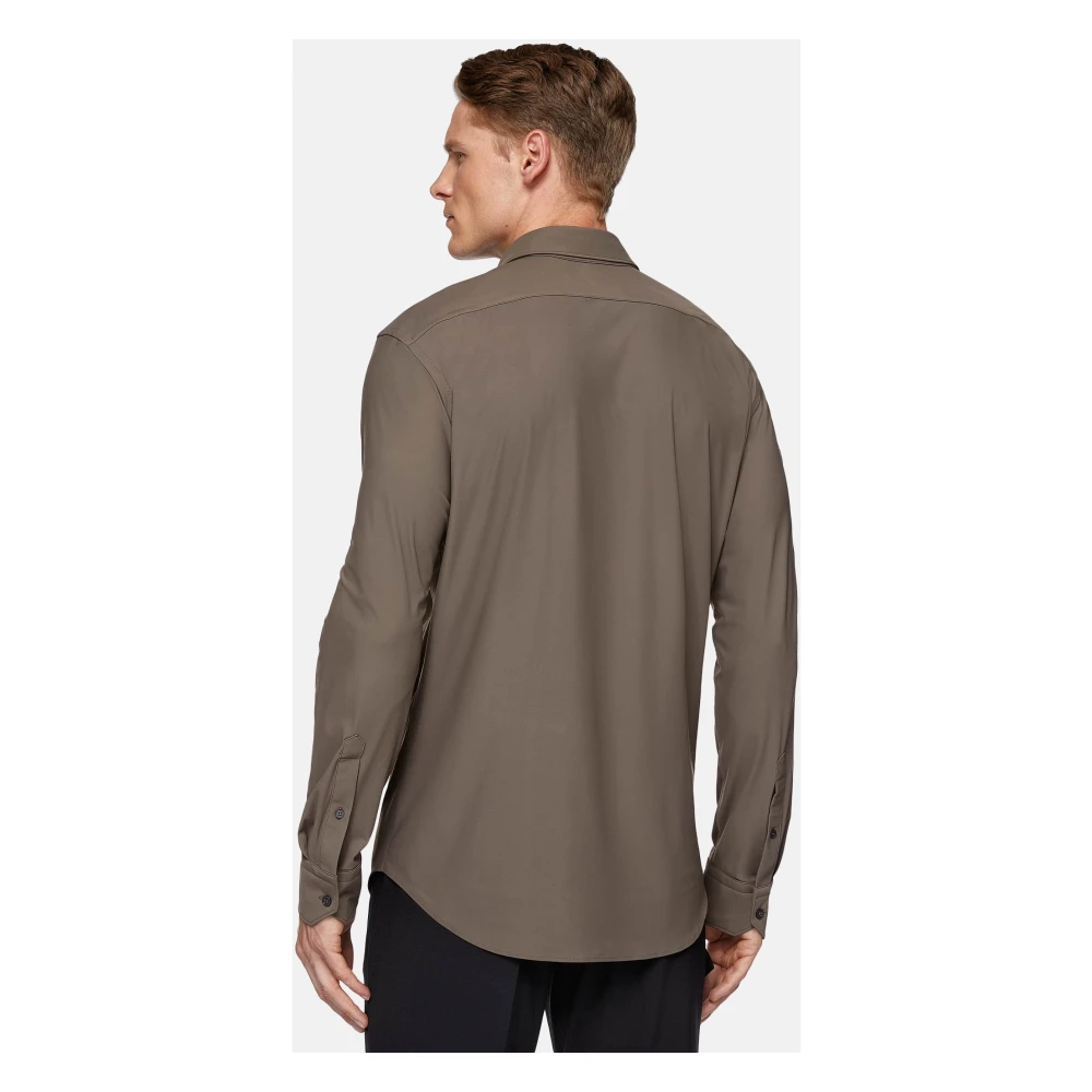 Boggi Milano Slim Fit Stretch Nylon Shirt Brown Heren