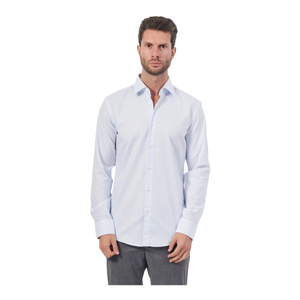 Hugo Boss Blauw Katoenen Overhemd met Micro Patroon Blue Heren