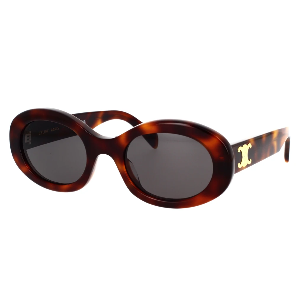 Celine Stiliga ovala solglasögon med Havana-ram och gråa linser Brown, Dam