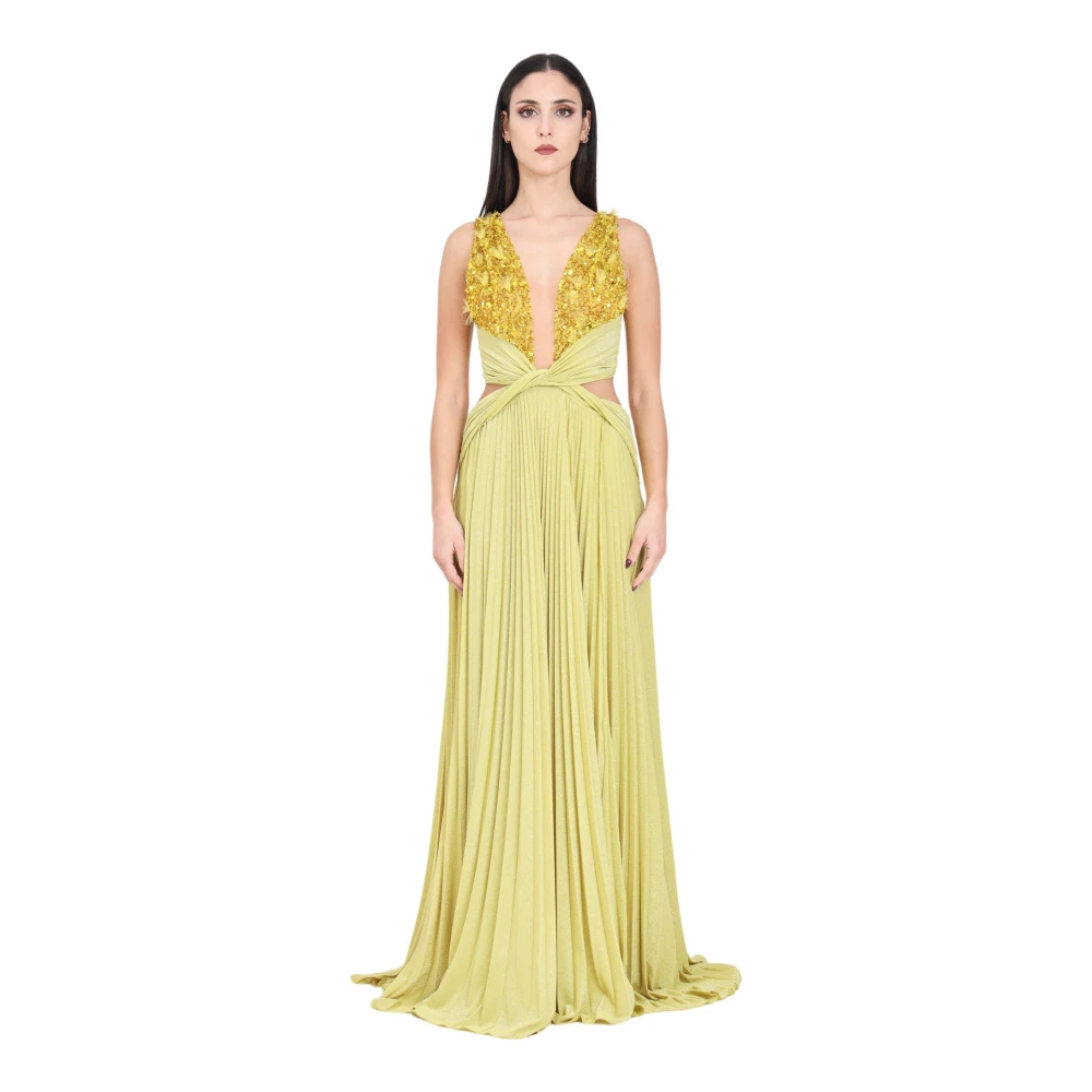 Elisabetta Franchi Gele rode loper jurk met lurex Yellow Dames