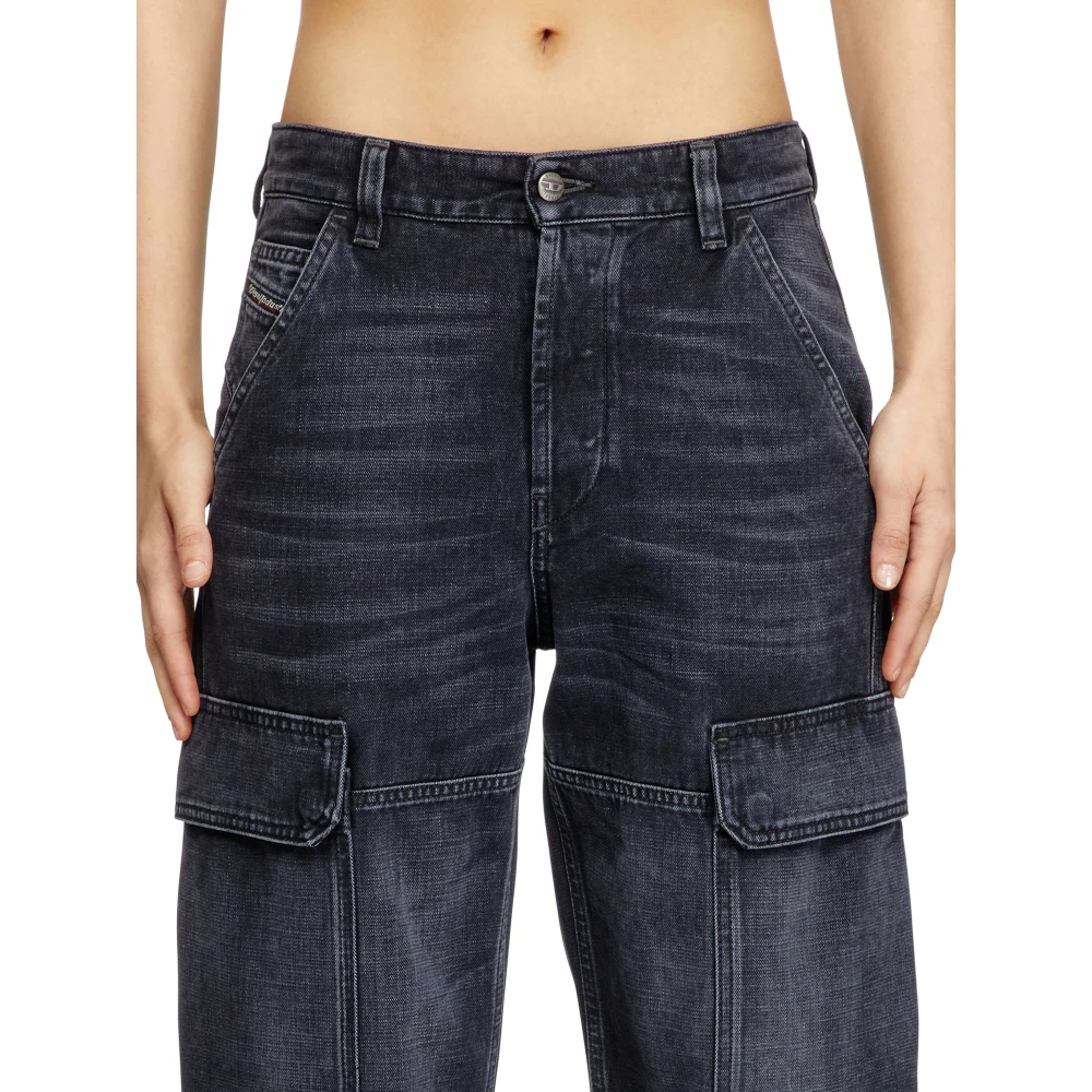 Diesel Zwarte Cargo Jeans Met Knoopsluiting Black Dames