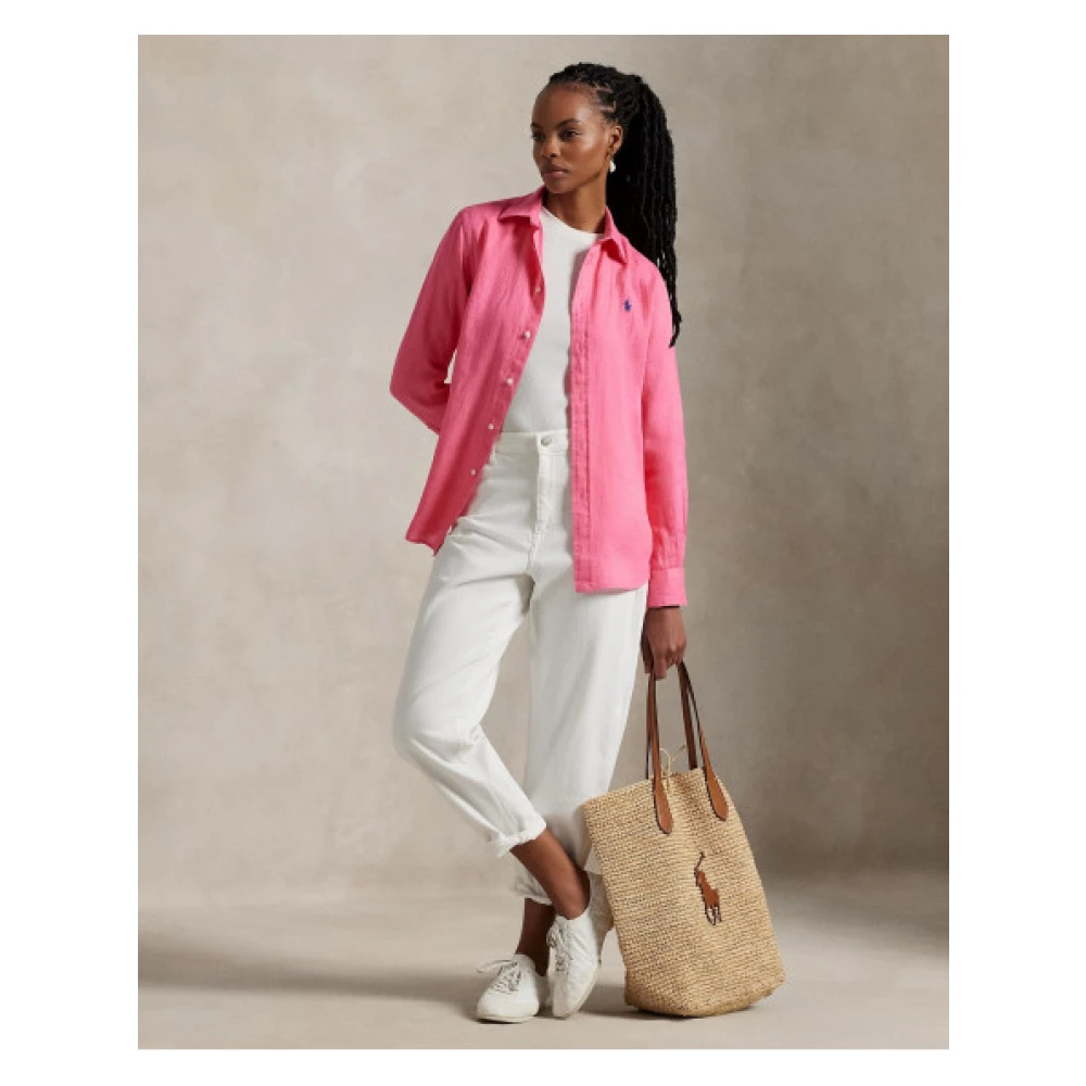 Polo Ralph Lauren Linnen overhemd met puntkraag Pink Dames
