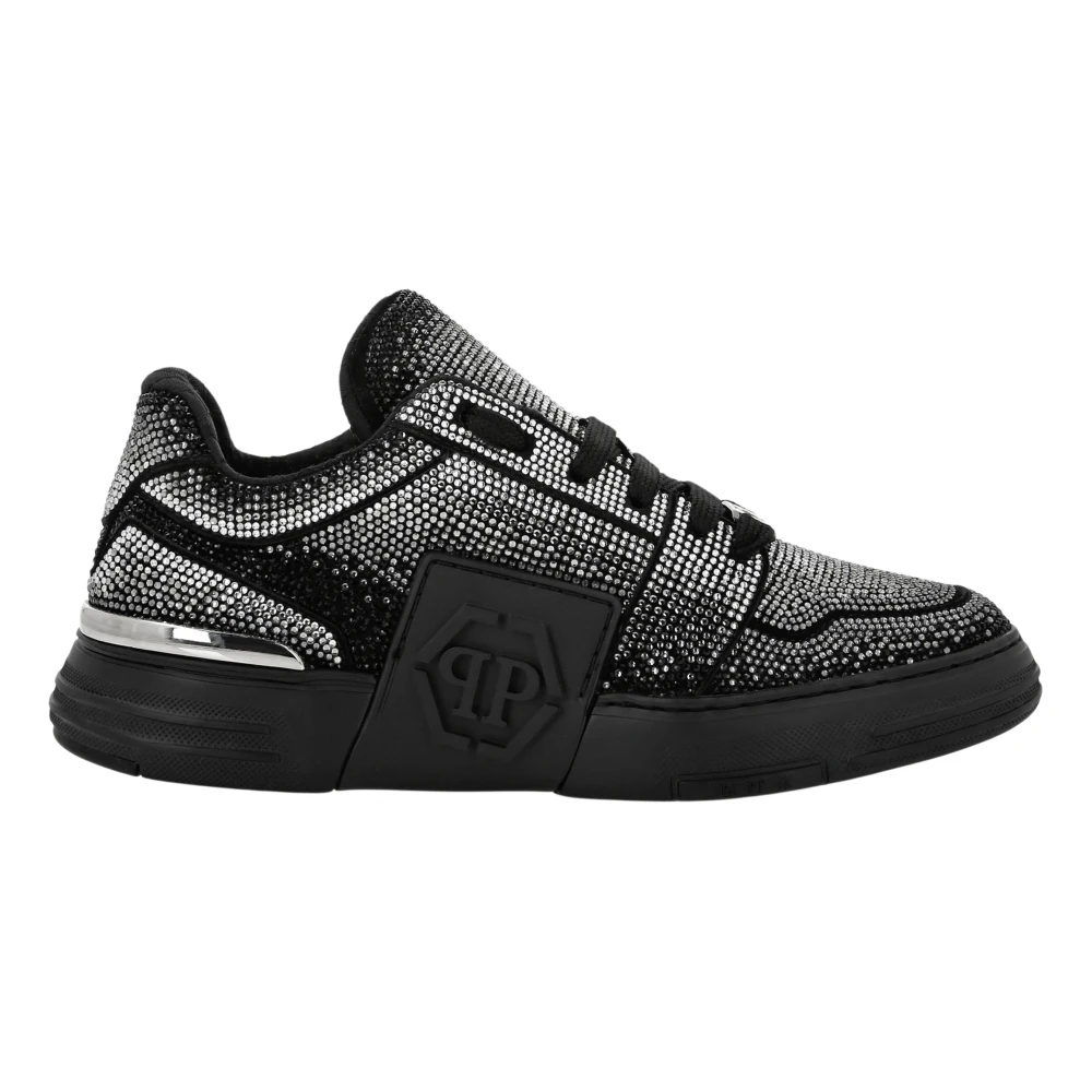 Philipp Plein Suede Lo-Top Sneakers Strass Hexagon unisex Schoenen Zwart