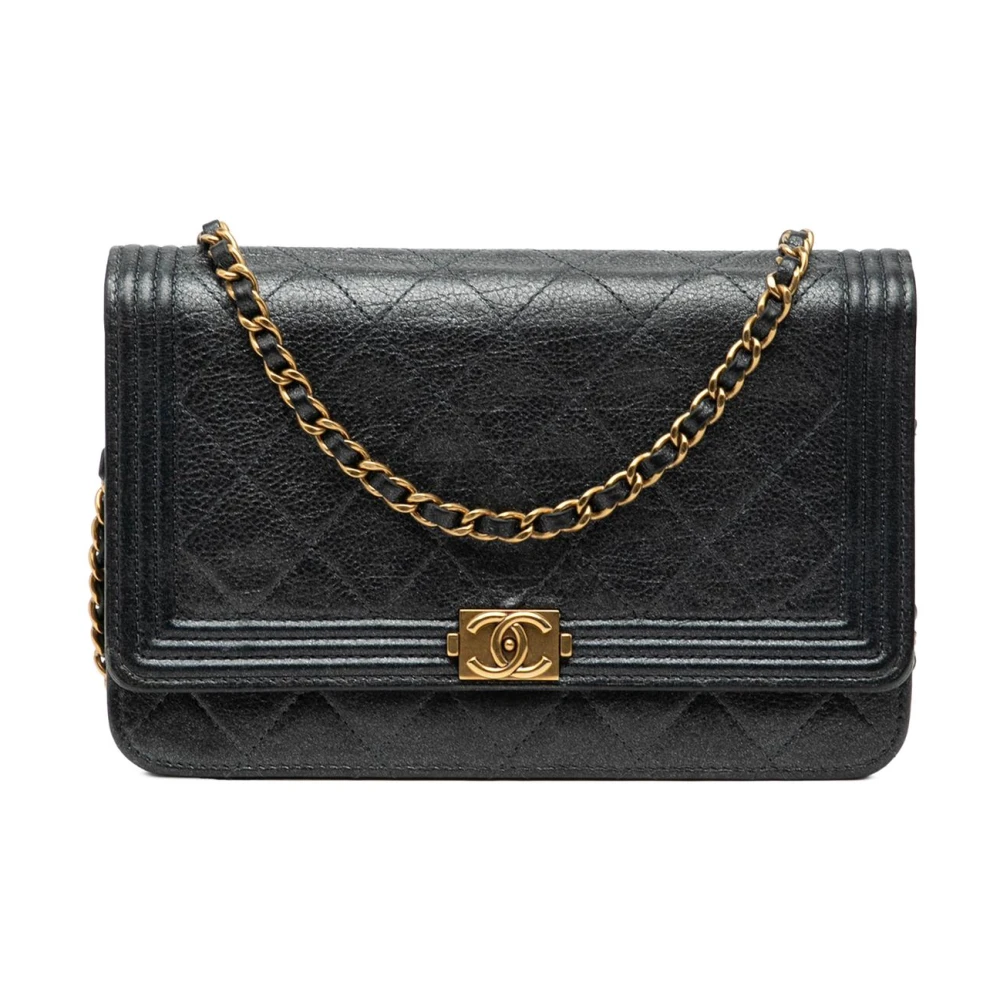 Chanel Vintage Women's Black Vintage Cross Body Bags, One Size, Pre-Owned Chain Detail Wallet On Chain