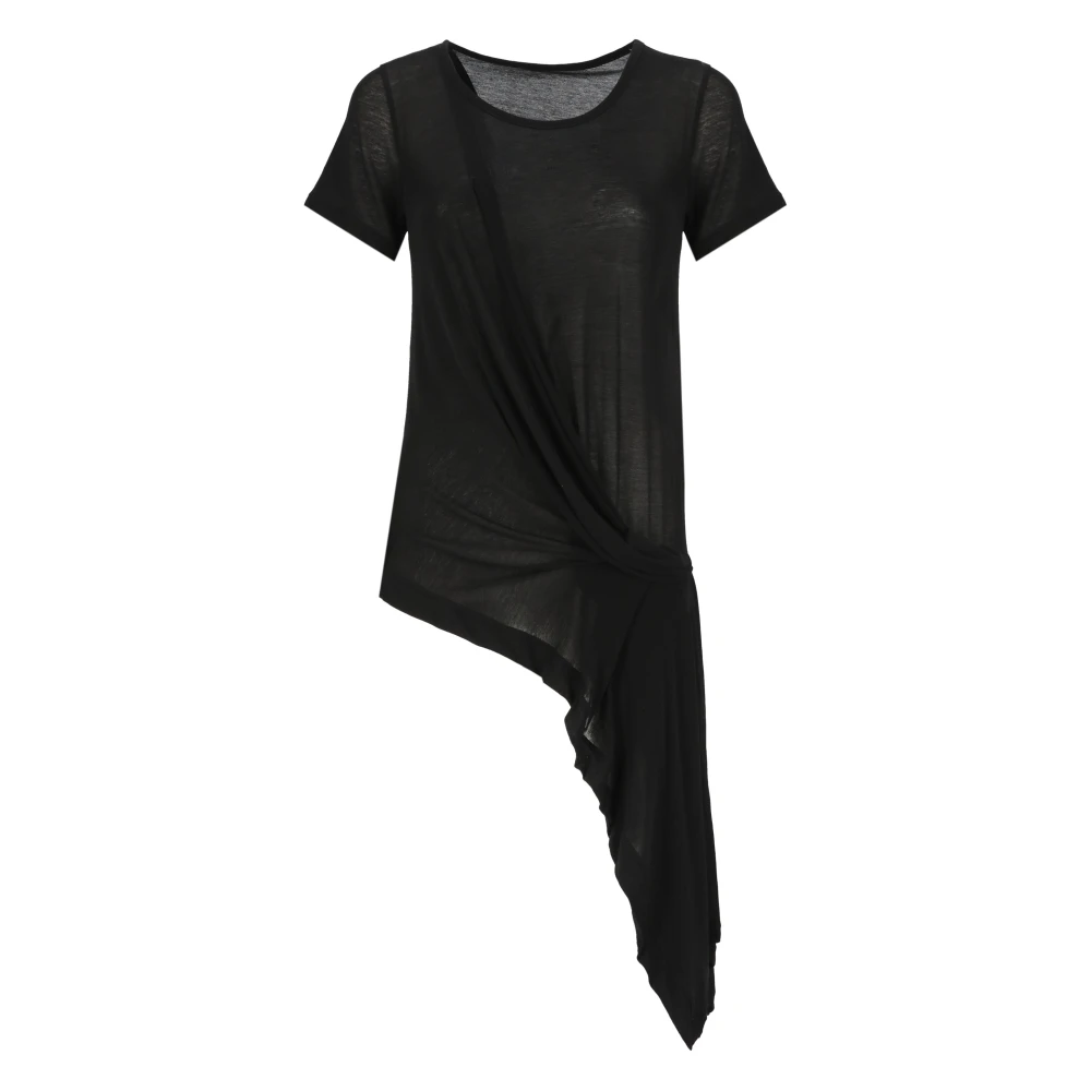 Yohji Yamamoto Zwart T-shirt met Asymmetrische Zoom Black Dames