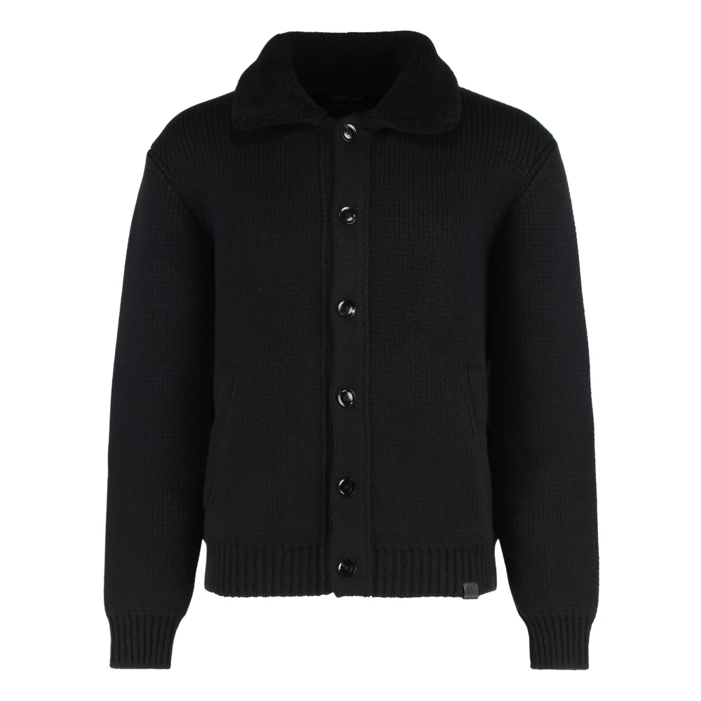 Tom Ford Men's Black Cashmere Knitwear, M, Shearling Collar Cashmere Cardigan