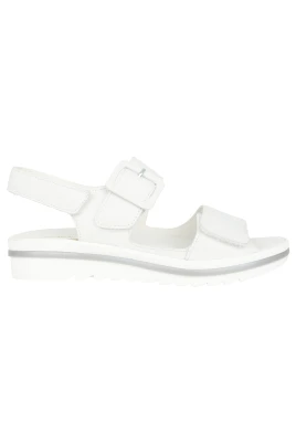 Bred passform vit lädersandal