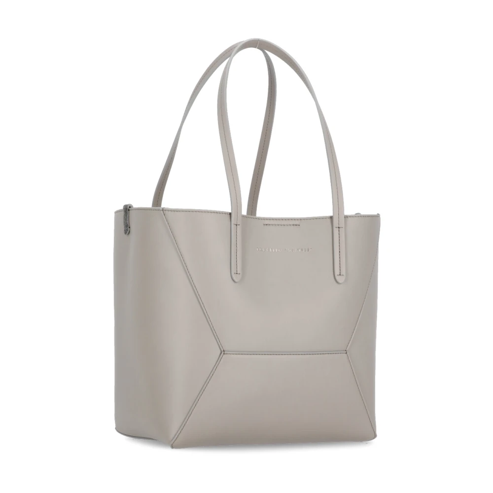 BRUNELLO CUCINELLI Grijze Leren Schoudertas met Messing Details Gray Dames