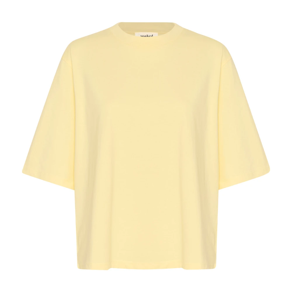 Soaked in Luxury Basis Tee Top Frans Vanille Beige Dames