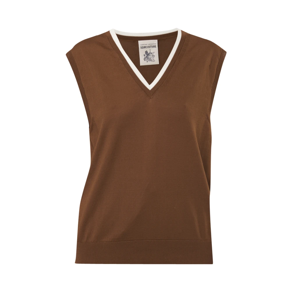 Semicouture Sleeveless Tops Brown Dames