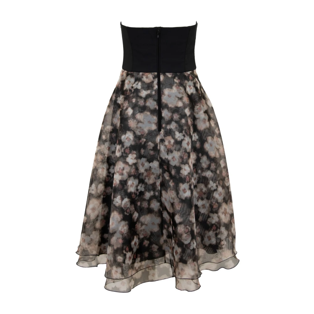 Elisabetta Franchi Bloemen Jurk met Ritssluiting en Haaksluiting Black Dames