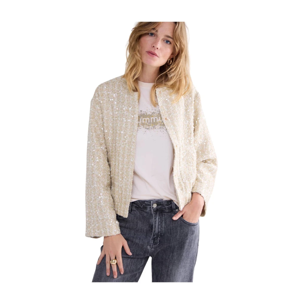 Summum Woman Tweed Sequins Jas Stijlvol Model Beige Dames