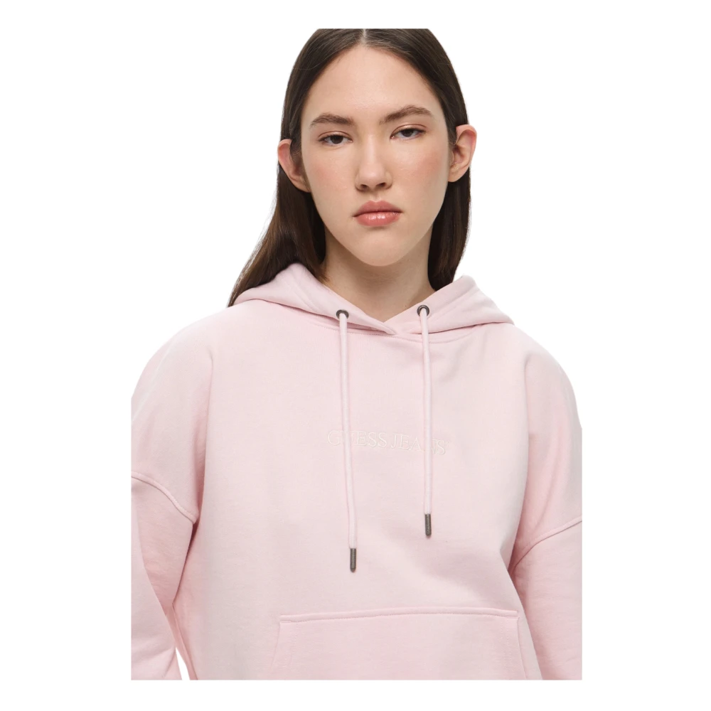 Guess Gezellige Gebreide Hoodie met Kangoeroezak Pink Dames