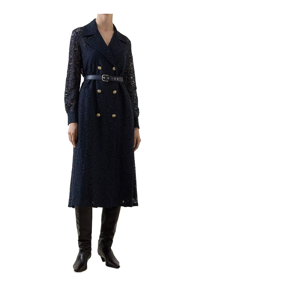 Max Mara Studio Kanten jas met dubbele rij knopen Blue Dames