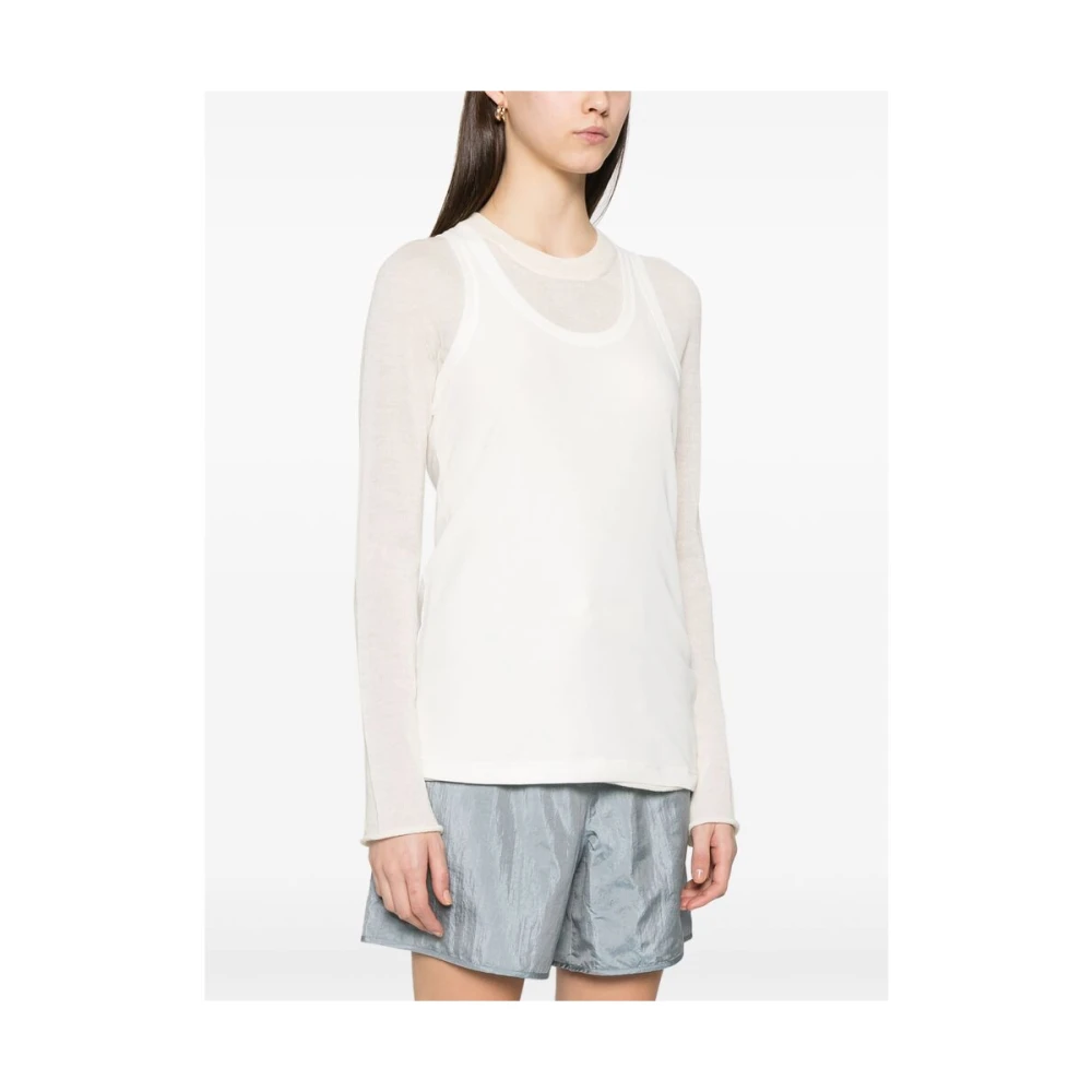 Jil Sander Witte Crew Neck Trui met Lange Mouwen White Dames