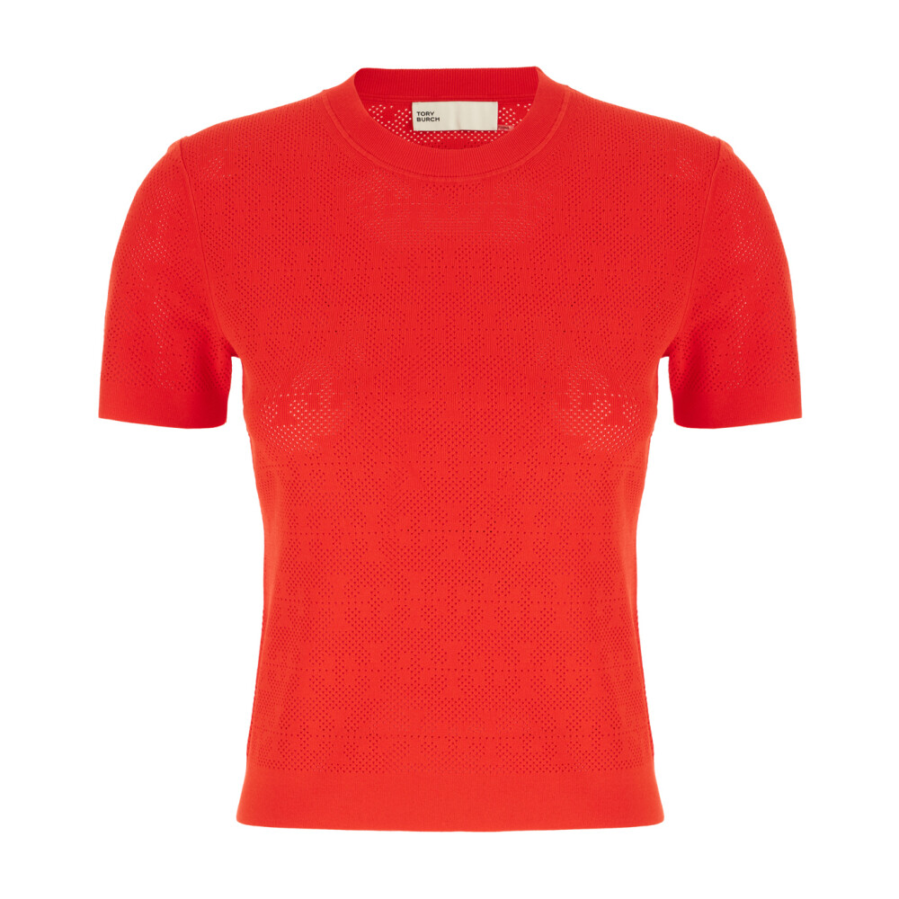 Tシャツ・カットソー TORY BURCH T-Monogram viscose blend top Blazing red T-Monogram viscose blend top TORY BURCH - Nugnes1920