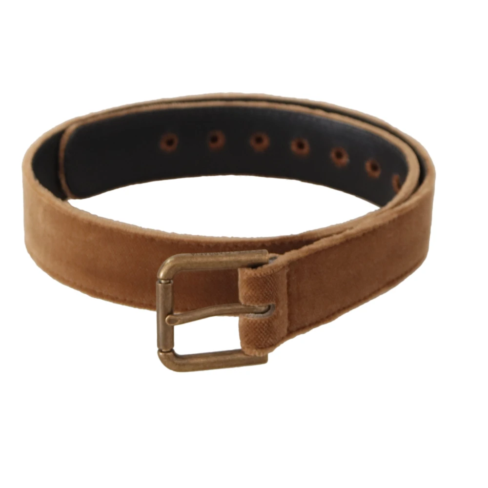 Dolce & Gabbana Elegante Leren Riem met Gegraveerde Gesp Brown Dames