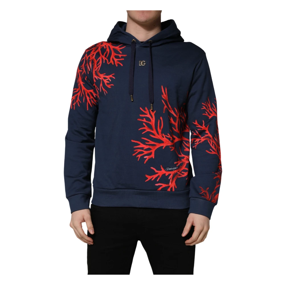 Dolce & Gabbana Blue Hoodies, Male, Xs, Cotton Logo Hooded Sweatshirt
