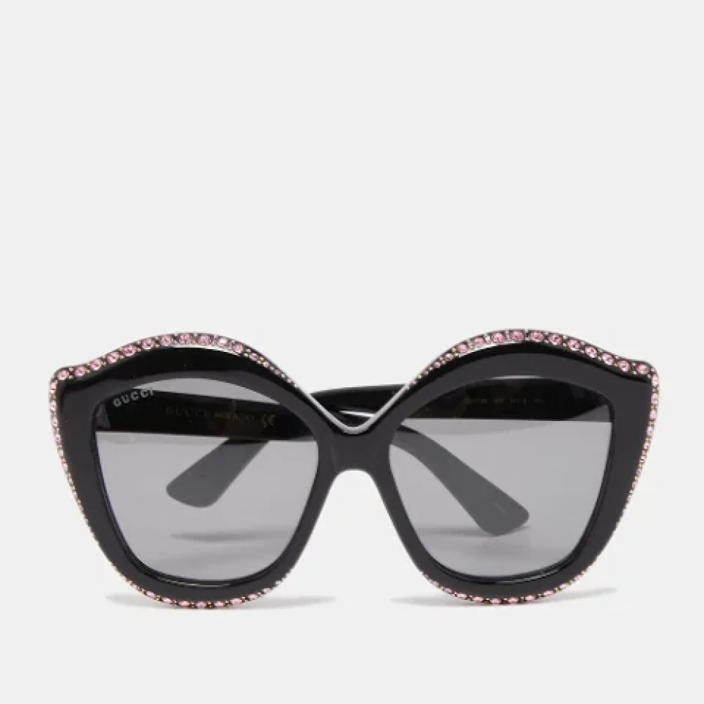 Gucci Vintage Tweedehands zwarte acetaat zonnebril Black Dames