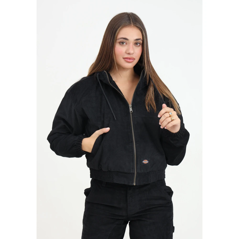 Dickies Zwarte Geribbelde Fluwelen Bomberjack Black Dames
