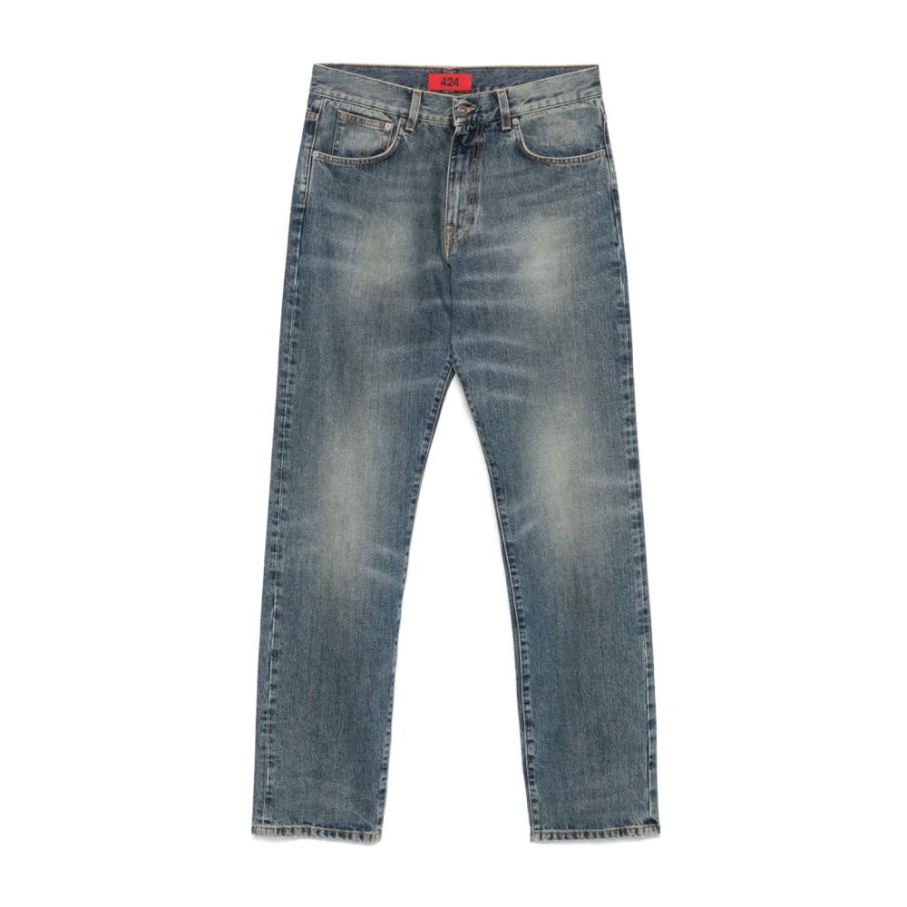 424 Indigo Blauwe Klassieke Jeans met Whiskering Blue Heren