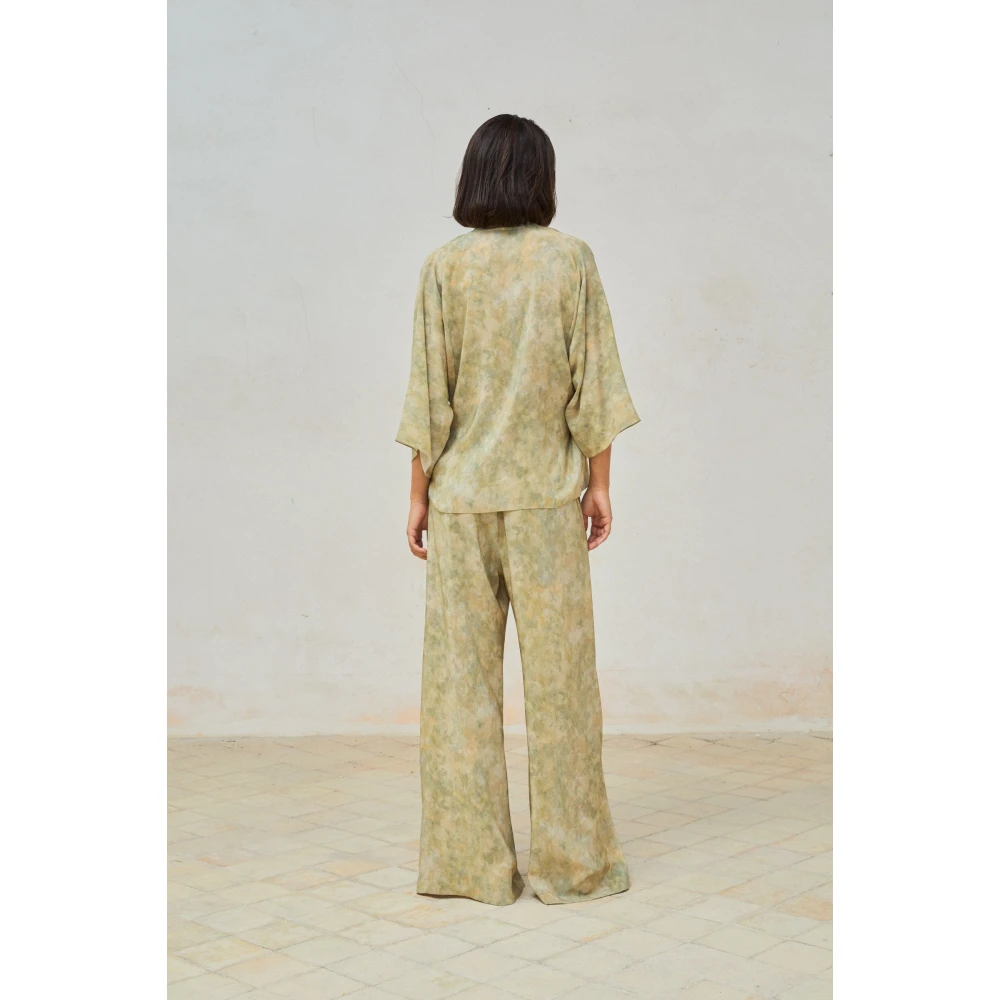 Cortana Zijden Wijde Broek Bloemenprint Green Dames