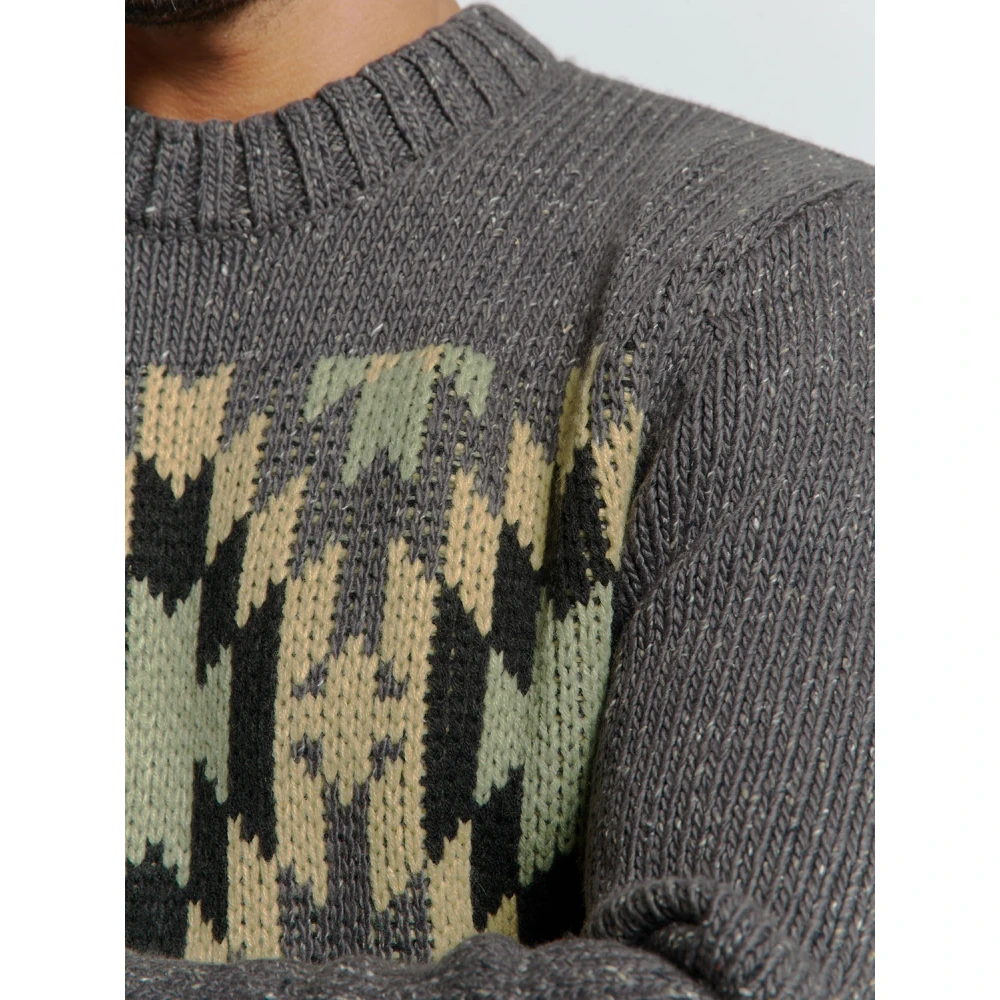 No Excess Zijden Jacquard Crewneck Pullover Aztekenprint Gray Heren