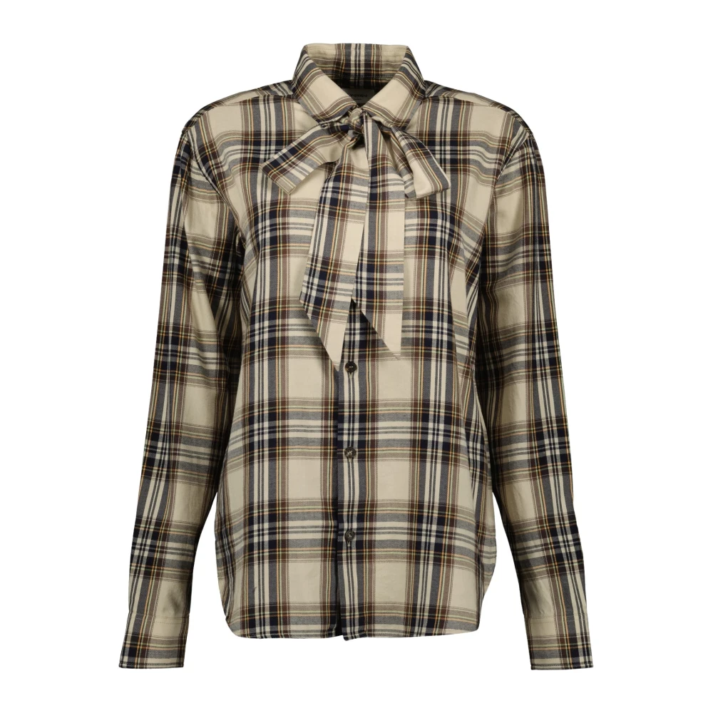 Saint Laurent Women's Beige Vintage Checkered Cassandre Lavallière Shirt