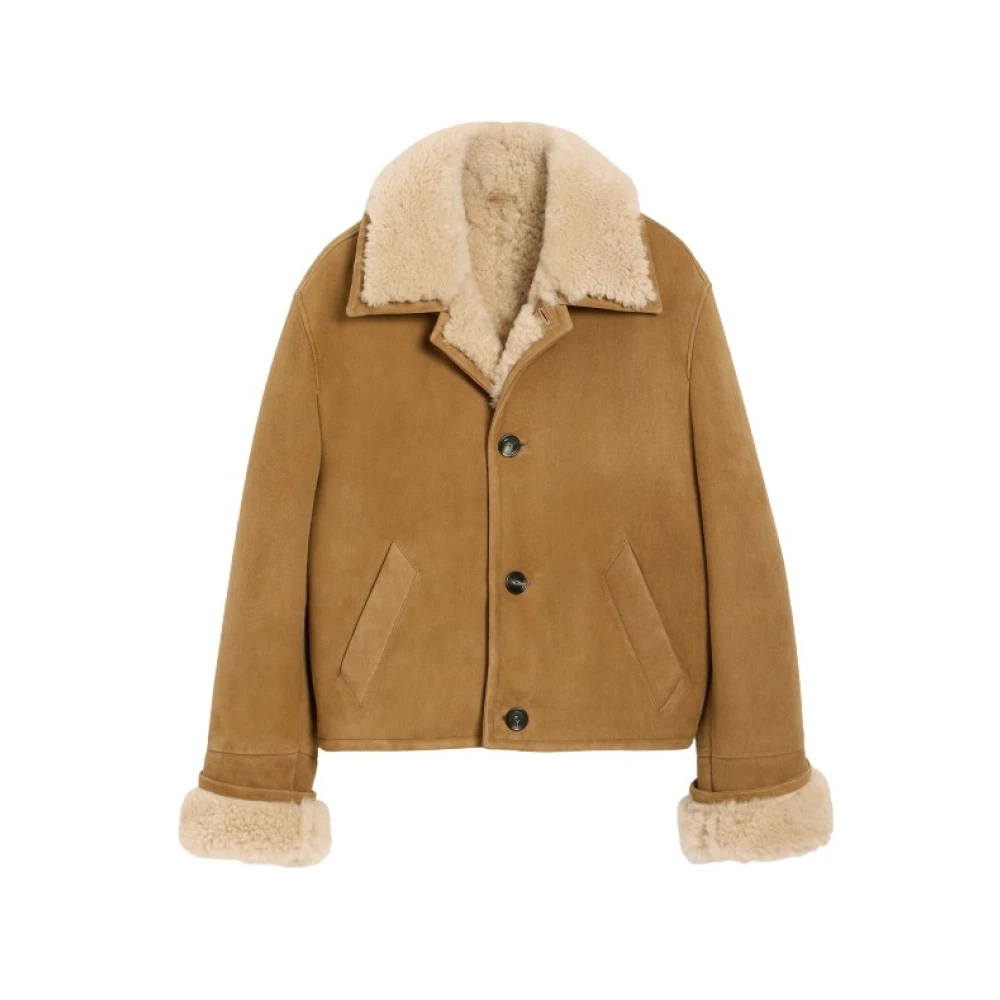 Ami Paris Brown Faux Fur & Shearling Jackets, Female, M, Shearling Suede Buttoned Vest - Camel