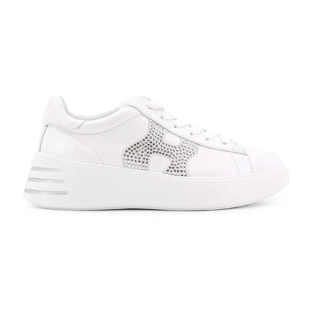 Hogan Women's White Rhinestone Logo Leather Sneakers