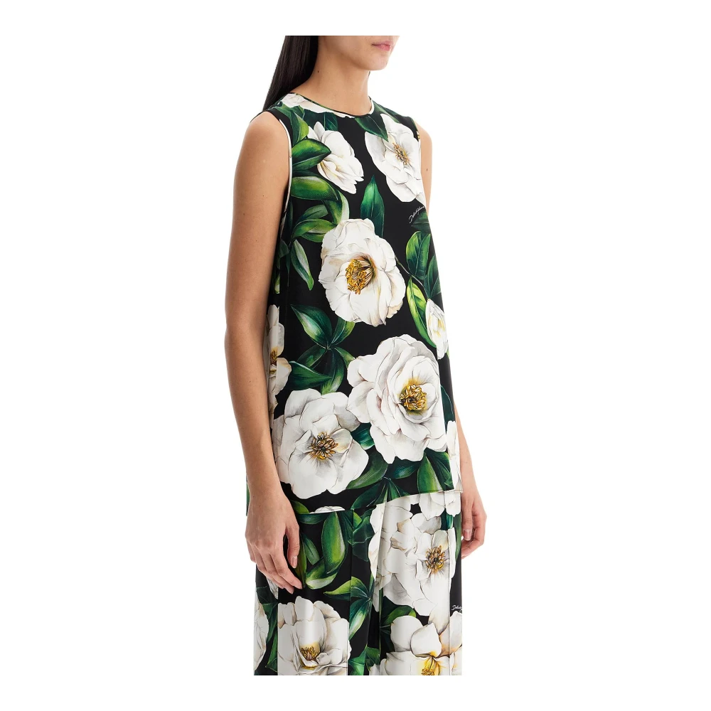 Dolce & Gabbana Zwarte Bloemen Zijden Top Multicolor Dames