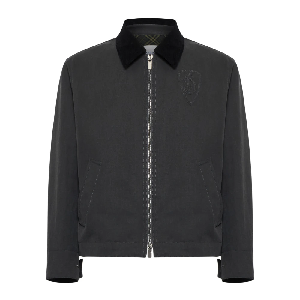 Burberry Zwarte Canvas Jas met Corduroy Kraag Black Heren