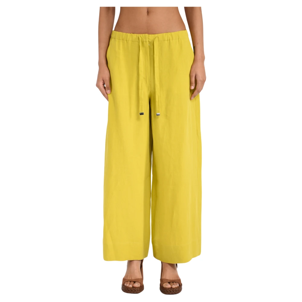 Max Mara Vrouw Geel Broeken Dames, 2XS, Linnen, Malizia Linnen Canvas Broek