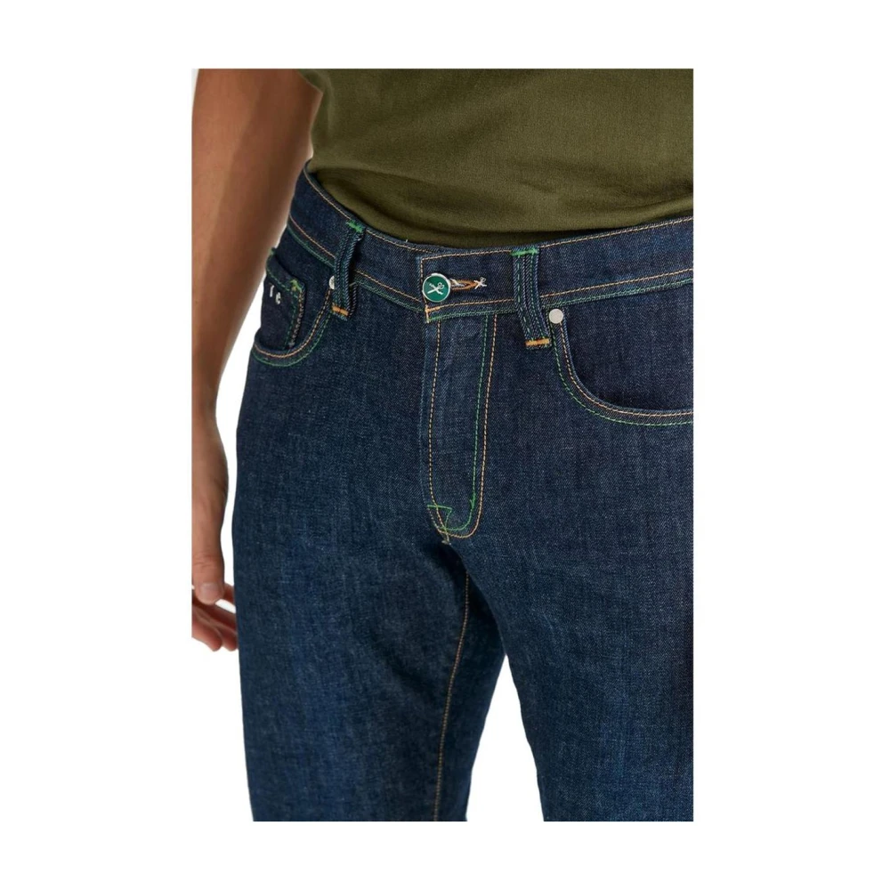 Tramarossa Blauwe Regular Fit Groene Stiksel Jeans Blue Heren