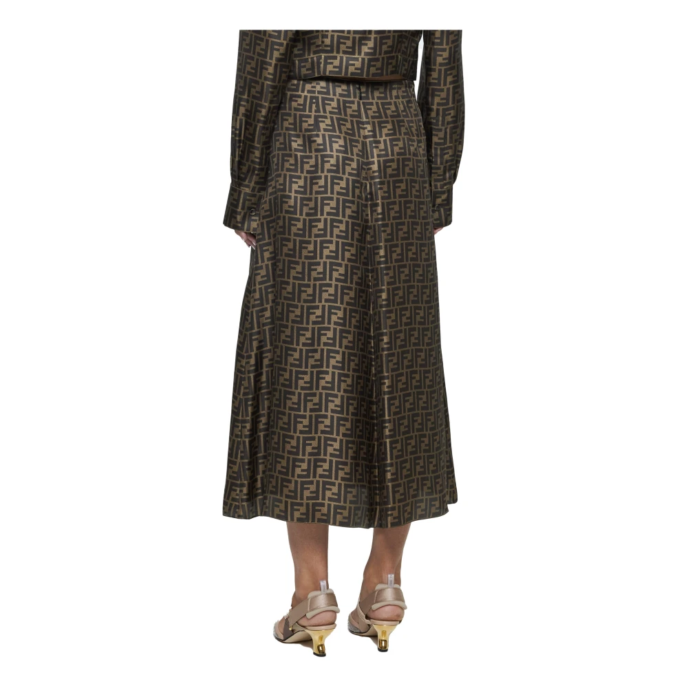 Fendi FF Motif Twill Midi Rok Brown Dames
