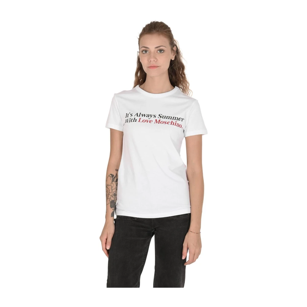 Love Moschino Women's White Summer T-Shirt With Unique Design - T-Shirts - M- Tops