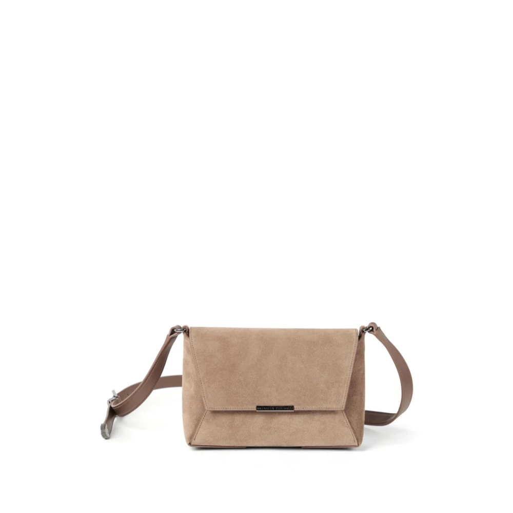 BRUNELLO CUCINELLI Beige Leren Crossbody Tas met Overslag Brown Dames