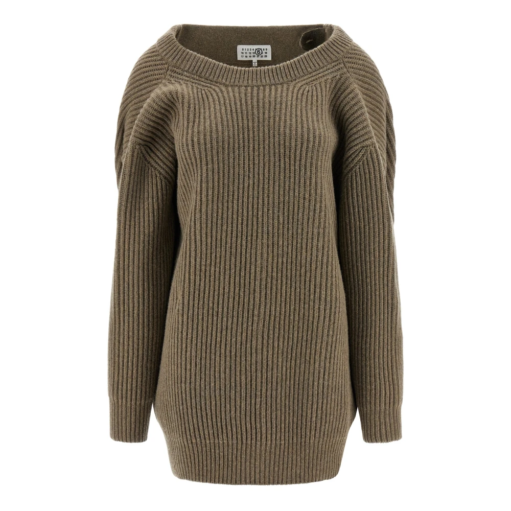 Mm6 Maison Margiela Women's Beige Wool Blend Sweater Dress