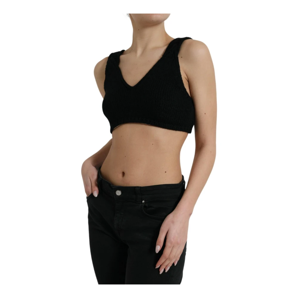 Dolce & Gabbana Zwarte Cashmere V-Hals Crop Top Black Dames