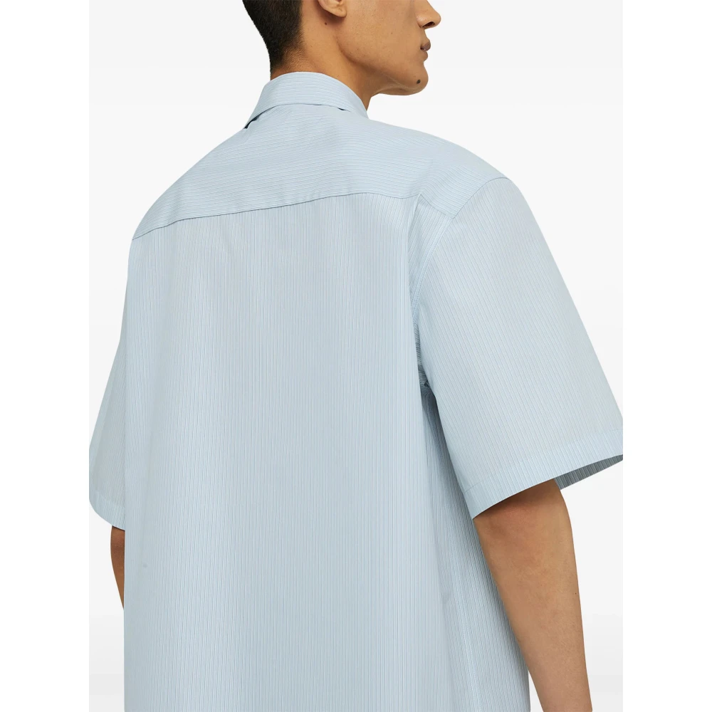 Jil Sander Blauw Gestreept Katoenen Overhemd Blue Heren