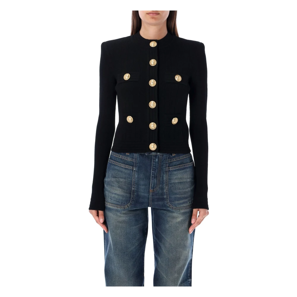 Balmain Zwart Gebreid Vest Gouden Knopen Black Dames