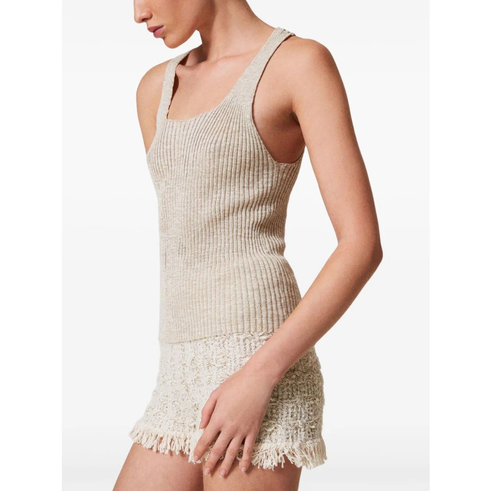 Twinset Beige Lurex Mouwloze Sweater Set Beige Dames