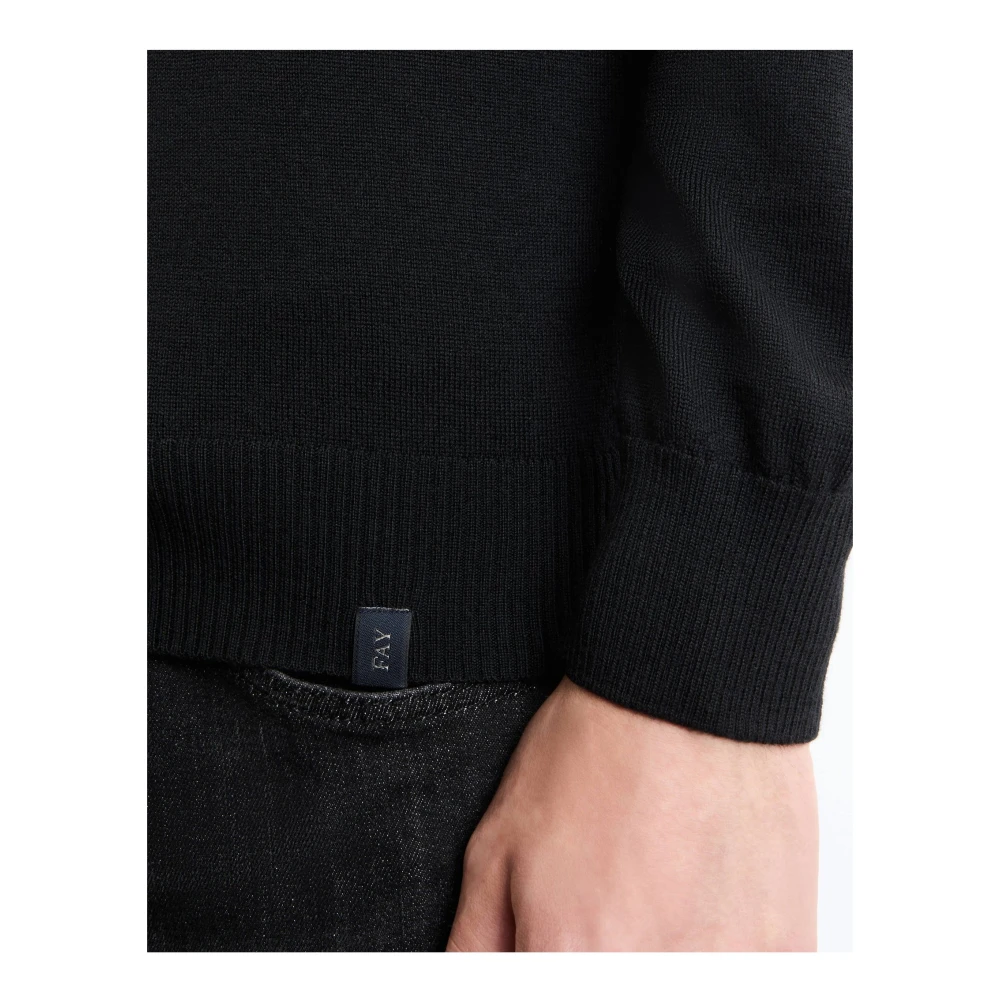 Fay Merinowollen trui met contrasterende patches Black Heren