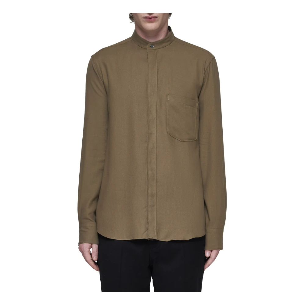 Ermenegildo Zegna Khaki Groene Mandarin Kraag Shirt Brown Heren