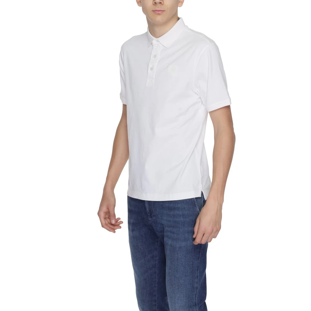 Blauer Katoenen Poloshirt Korte Mouw Heren White Heren