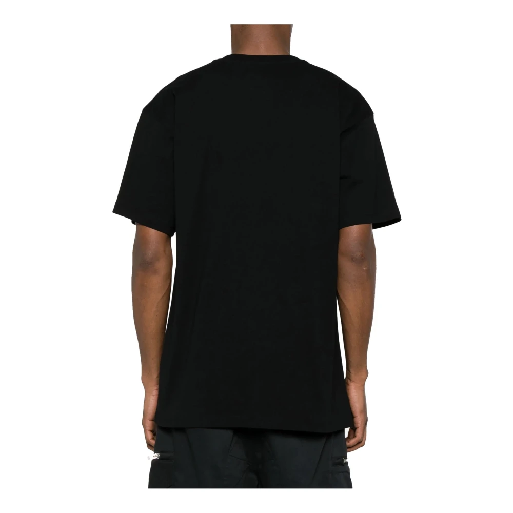 Moschino Geborduurd katoenen T-shirt met logodetail Black Heren